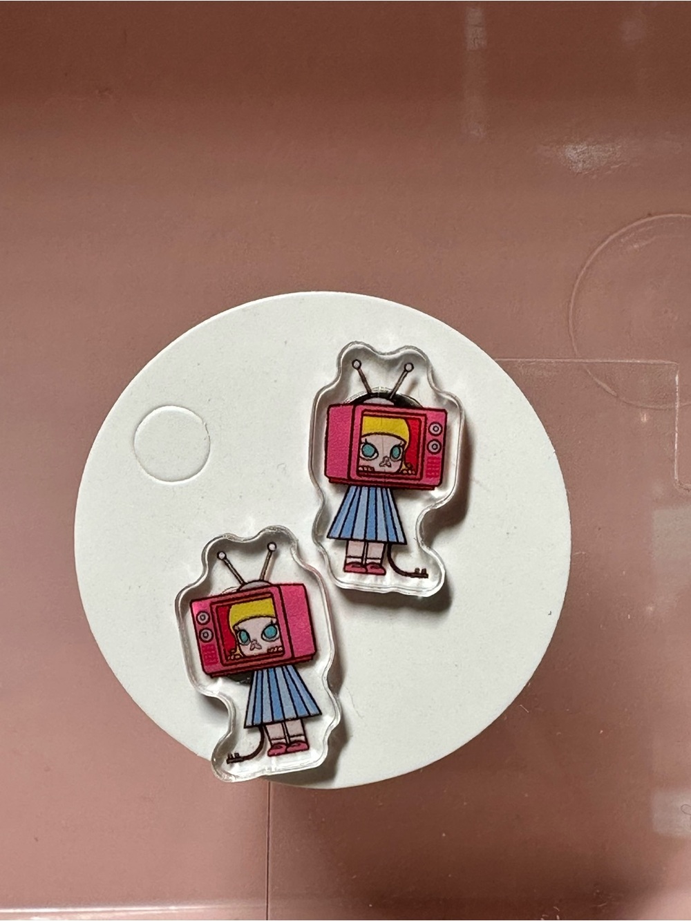 Molly Pink TV-Head Character Earrings – Cute Cartoon Drop Studs